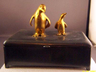 Penguin Penquin Rare Art Deco Retro Pewter Wood Box