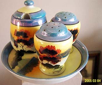 Noritake Lusterware Chikaramachi Japan Condiments Shakers Mustard Pot 5 Piece Set