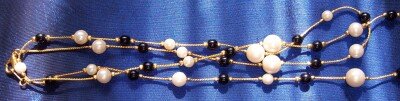 Necklace Pearls Black Glass Beads Long Gold Chain Ladies
