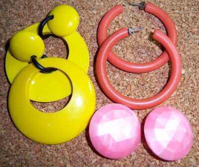 Earrings 3 pr Lucite Dangles Clip on Pierced Colorful Group