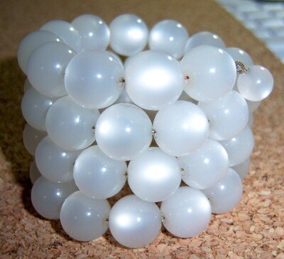 Bracelet White Three Strand Wire Wrap Moonglow Lucite Beads