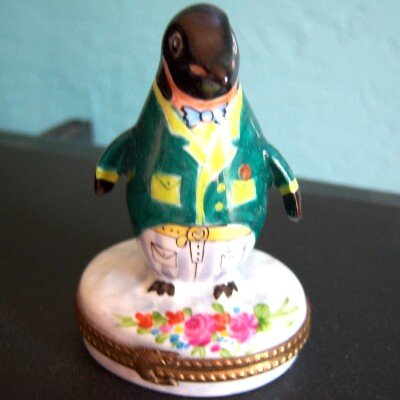 Limoges Penguin Dressed Up Trinket Box Old Mint Signed