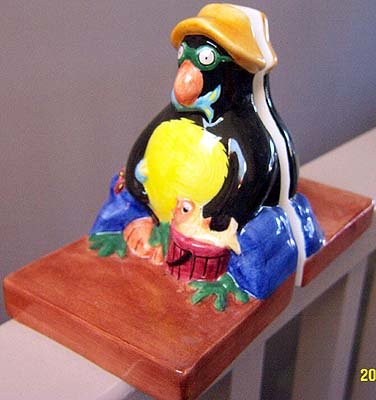 Folk Art Fishing Penguin Penquin Bookends Book Ends Vintage
