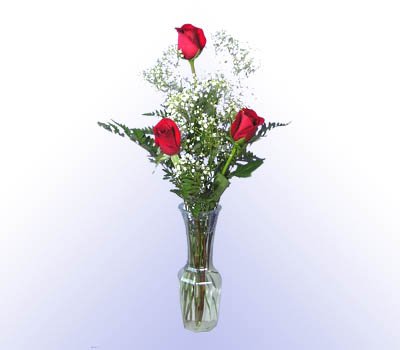 3 Red Rose Bouquet w/Vase