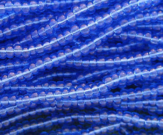 11/0 CZECH GLASS SEED BEADS TRANSPARENT SAPPHIRE 1 HANK