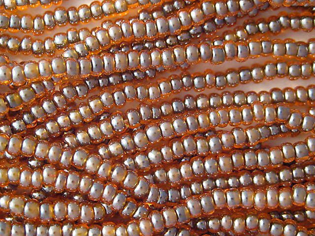 11/0 CZECH GLASS SEED BEADS COLOR LINED ORANGE/BLUE 1 HANK