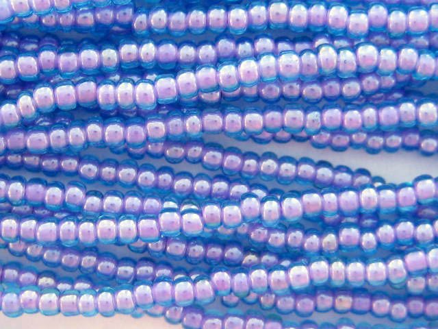 11/0 CZECH GLASS SEED BEADS COLOR LINED BLUE/AMETHYST 1 HANK