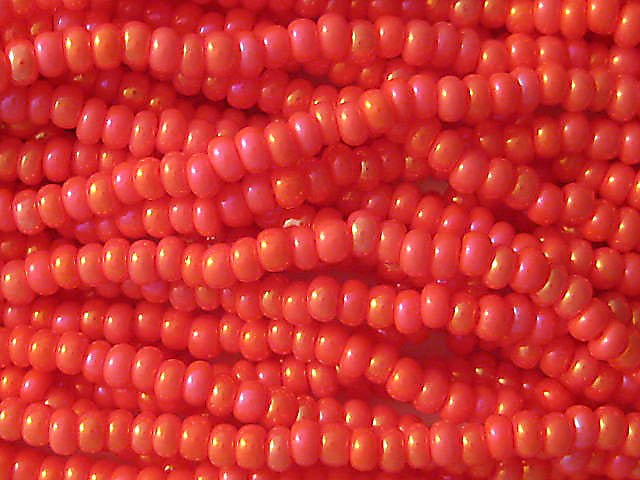 11/0 CZECH GLASS SEED BEADS AURORA BOREALIS CORAL SALMON 1 HANK