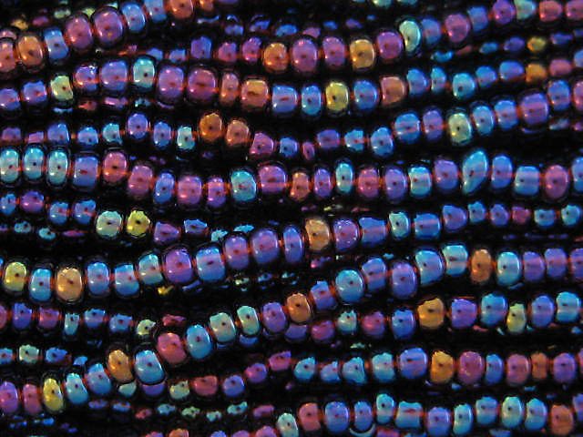 11/0 CZECH GLASS SEED BEADS AURORA BOREALIS ROOT BEER W/BLUE IRIS 1 HANK