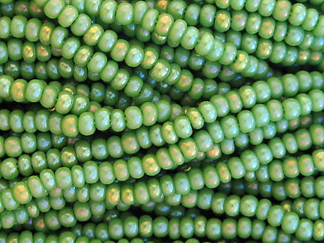 11/0 CZECH GLASS SEED BEADS AURORA BOREALIS MEDIUM GREEN 1 HANK