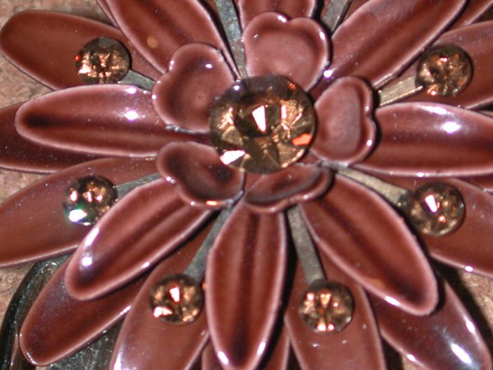 Vintage Brown enamel Flower Rhinestone Pin/Brooch 1960's