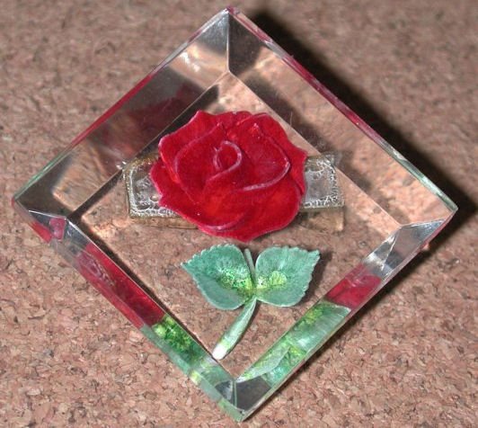 Reverse Carved Lucite plastic Pin Red Rose Flower vintage FREE SHIPPING DISCOUNT AVAILABLE