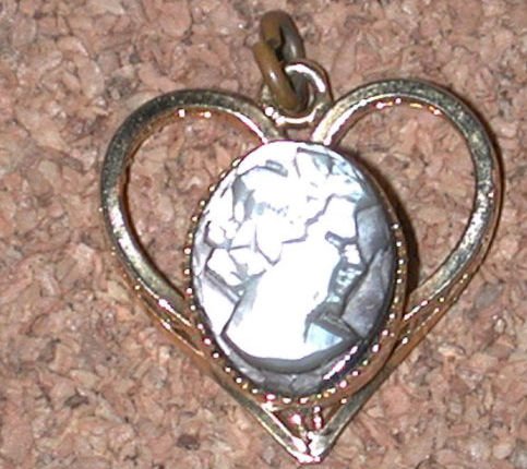Vintage Filigree Heart carved Shell Cameo Lady Charm FREE SHIPPING