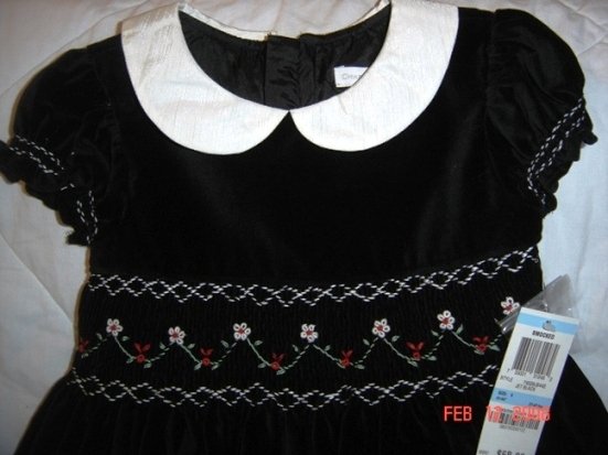 NWT Charter Club Smocked Black Velvet Lined Dress Sz5