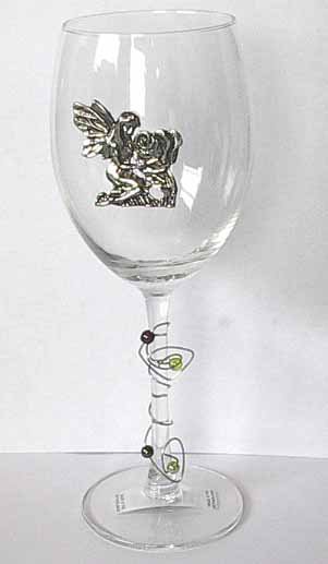 Pewter Fairy and Rose Wine Glass Free Shipping