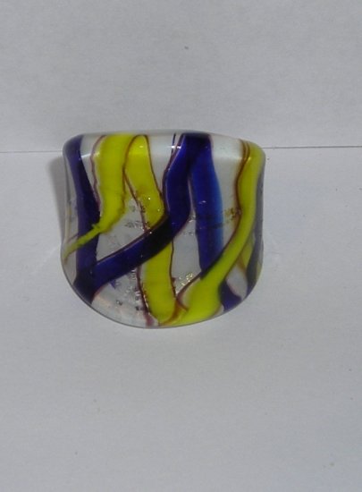 Navy Yellow MURANO GLASS RING Size 10