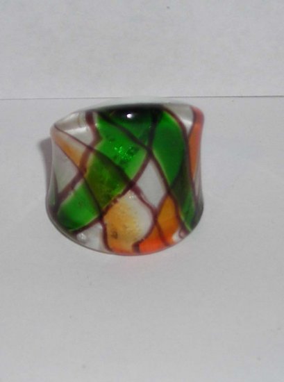 Green Orange MURANO GLASS RING Size 8