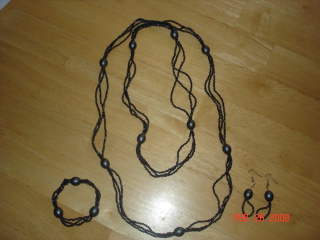 Blue Beaded twist Necklace, Bracelet, & Ear Rings
