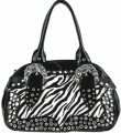 Animal Fur Design Double Strap Handbags with Acrylic Stone Accents