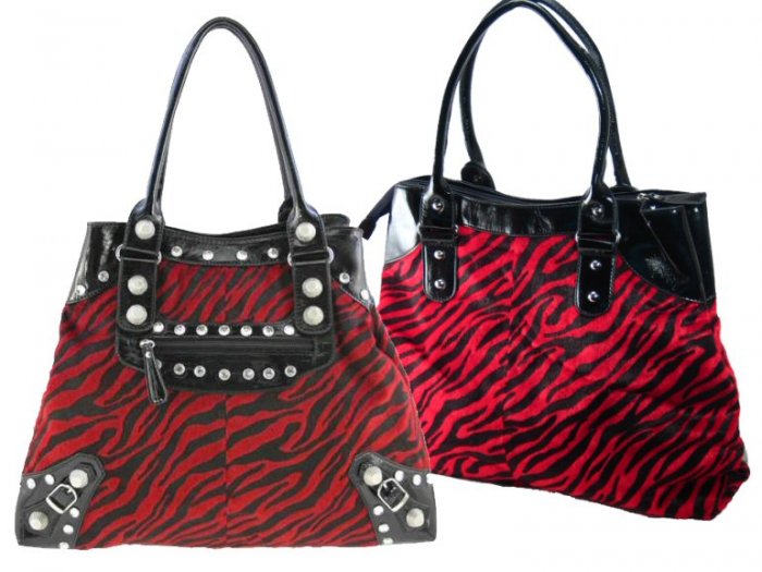 Animal Fur Design Handbags with Acrylic Stone and Buckle Accents