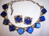 FABULOUS CORO SIGNED BLUE LUCITE MOONGLOW DEMI
