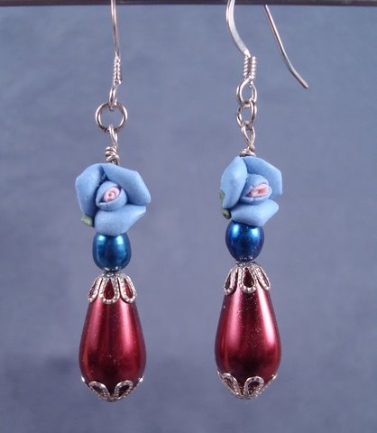 Glass Pearl and Polymer Flower Earrings