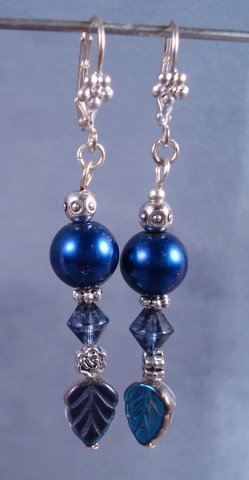 Navy glass pearl earrings