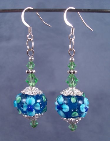 Flower Lampwork and Swarovski Earrings