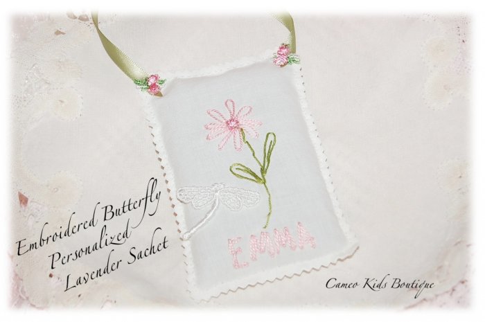Lavender Sachet - Hand Embroidered - Personalized - Door Hanger - Sachets - Flower