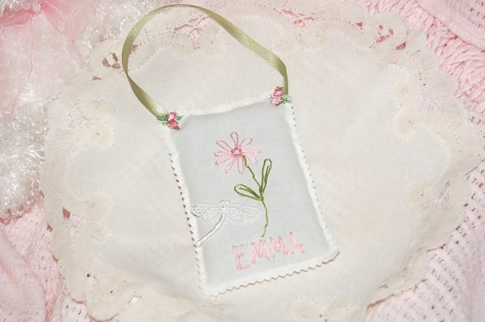 Lavender Sachet - Hand Embroidered - Personalized - Door Hanger - Sachets - Flower