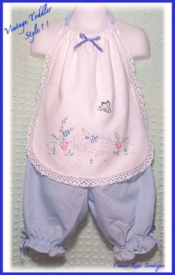 Cameo Kids - Halter Top and Pantaloon Set - Vintage - Embroidered Kitten