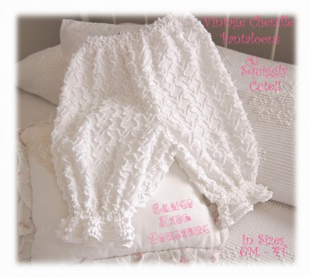 White Chenille - Bloomers - Vintage Squiggly Chenille - Capri's - Pantaloons - Pants