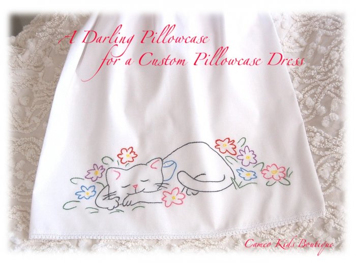 Dora - Pillowcase Dress - Embroidered Kitty - Boutique Girls Dresses