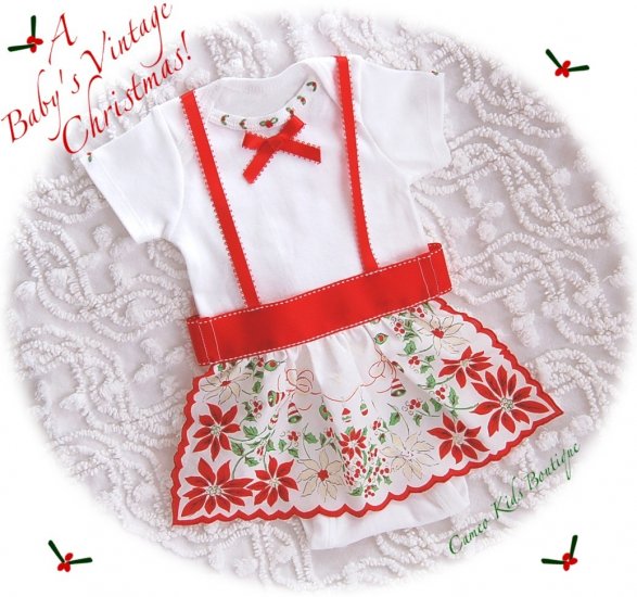Christmas Hanky Apron Baby Onesie - Vintage Inspired Baby Couture