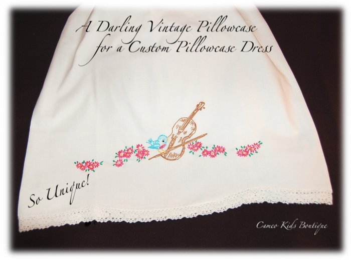 Chelsea - Pillowcase Dress - Sweet Embroidered Blue Bird on Violin