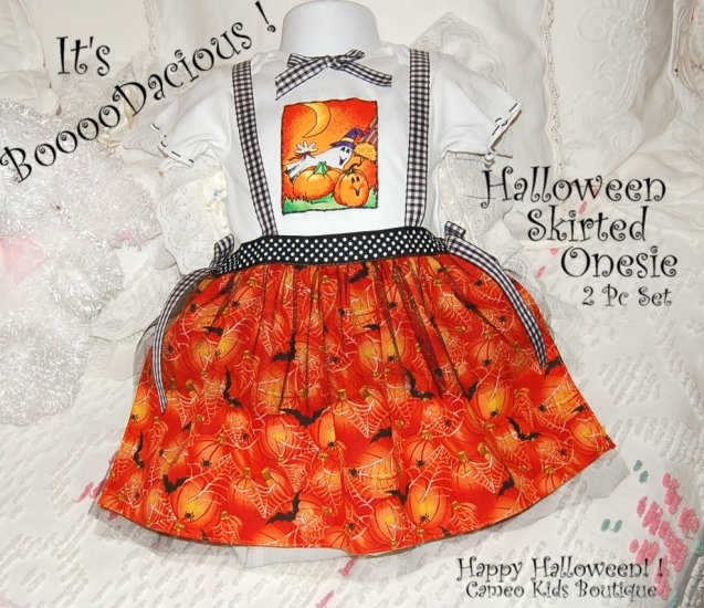 Boutique Altered Baby Couture Halloween Onesie - Apron Skirt Pinafore Style