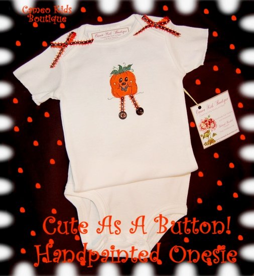 Handpainted Halloween Pumpkin Altered Baby Onesie Couture