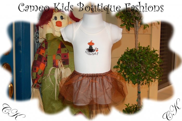 Boutique Baby Onesie - Halloween - Handpainted - Tulle Skirt