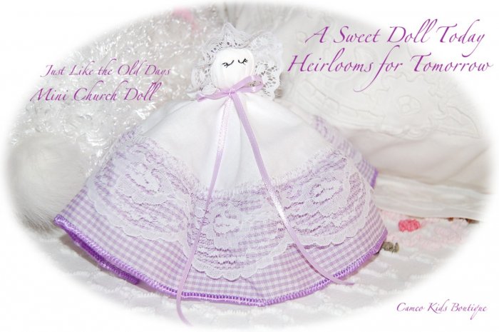 Church Doll - Heirloom Gifts for Little Girls - Lavender Gingham and Lace