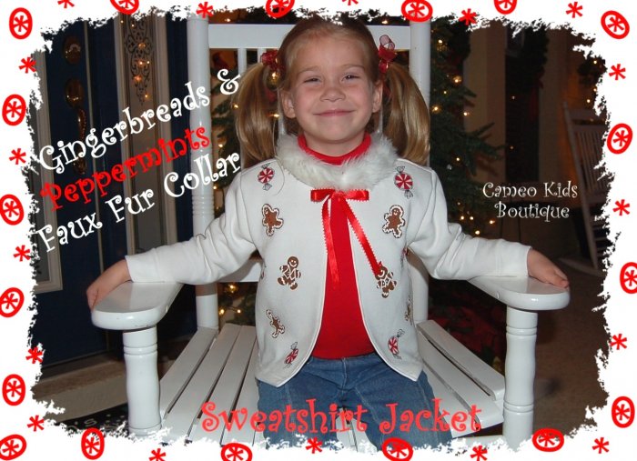 Toddler Christmas Sweatshirt - Holiday Cardigan - Jacket - Gingerbread Man - Peppermints - HP