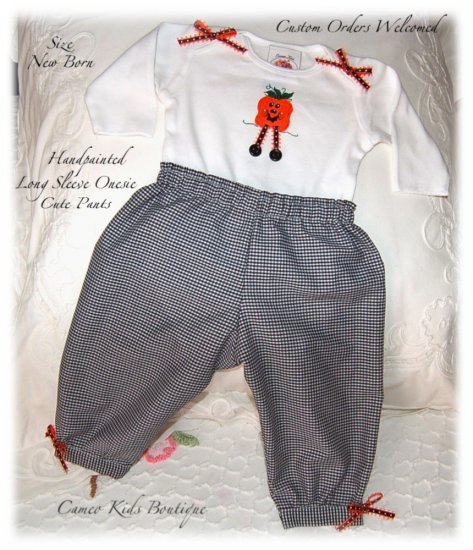 Special Request for Molly - Altered Infant Onesie - Handpainted - Halloween - Pumpkin