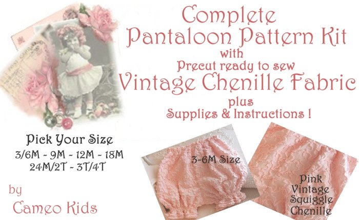 Vintage - Pink Squiggle Chenille - Pantaloon - Sewing Kit - 3M to 4T - Easy Instructions Supplies