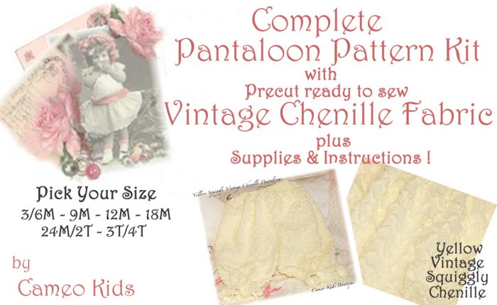 Vintage - Yellow Squiggly Chenille - Pantaloons - Sewing Kit - 3M to 4T - Easy Instructions Supplies