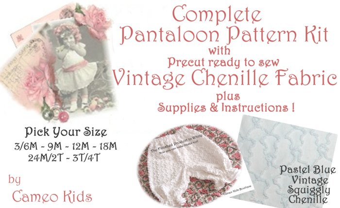 Lt. Blue - Vintage - Squiggle Chenille - Pantaloons - Sewing Kit - 3M-4T - Instructions Supplies