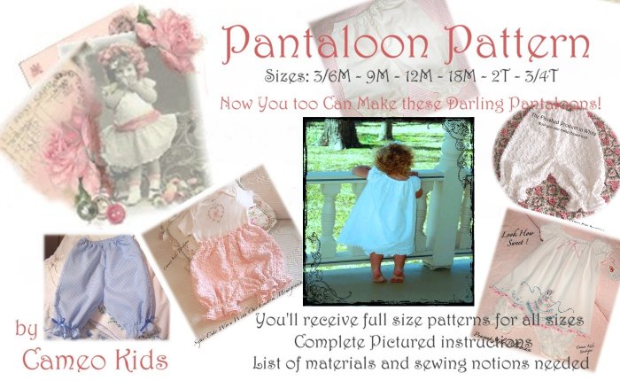 Pantaloon Pattern - Full Patterns and Instructions - Sizes 3/6M to 3/4T