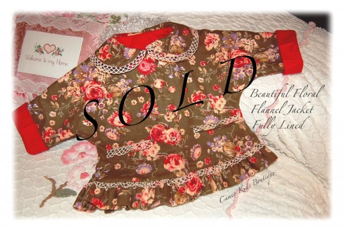 Handmade - Baby - Toddler - Designer Floral Flannel Jacket - Coat