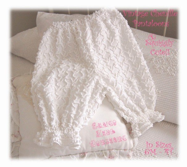White Chenille - Bloomers - Vintage Squiggly Chenille - Capri's - Pantaloons - Pants
