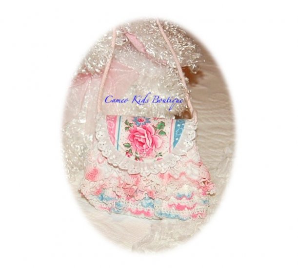 Sweet Little Girls Purse - Rose Foral - Vintage Pink Lace
