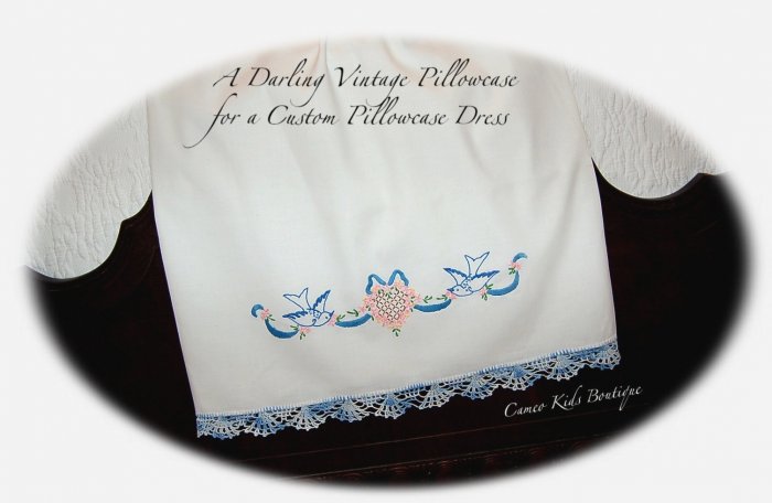 Leila - Upcycled Vintage Pillowcase Dress - Bluebirds Ribbons Daisies - Easter Dresses