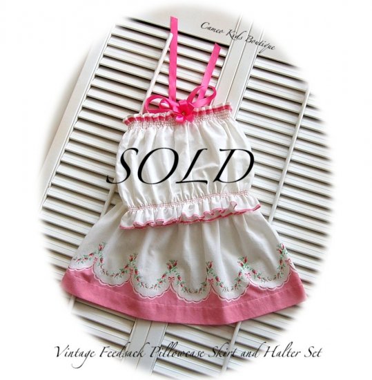 Recycled Vintage Feedsack Pillowcase - Skirt and Halter Top - Altered Couture